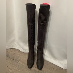 Thigh high gray suede boots
